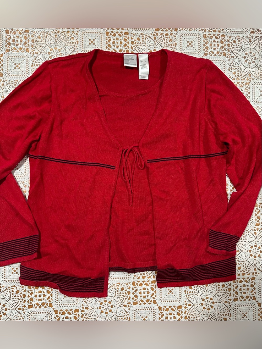 Emma James Red Tie Front Knit Cardigan Sweater Women’s Large